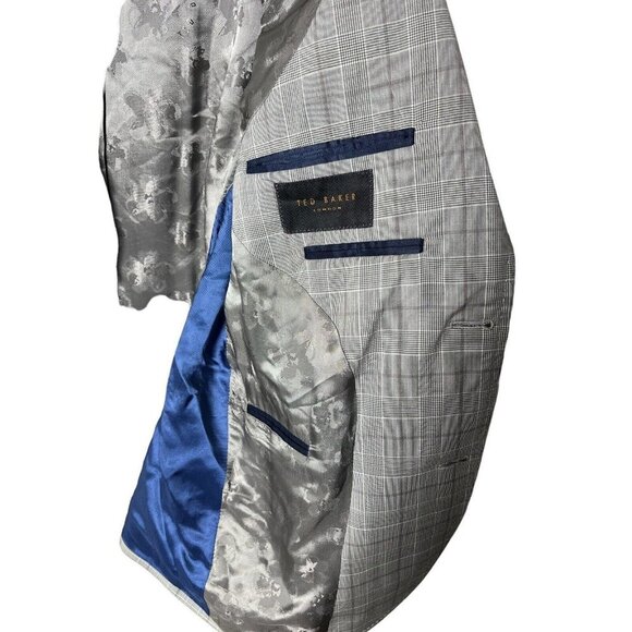 Ted Baker Mens Color Light Gray Plaid 100% Wool Suit Size 42 Regular Fit NWT - Picture 4 of 6